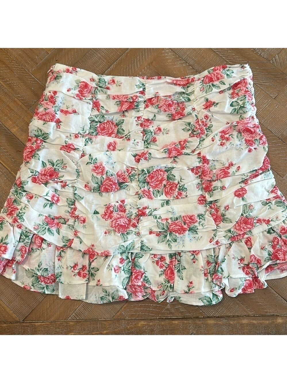 Endless Rose Revolve Linen Ruched Draped Ruffle Hem Mini Skirt - Picture 14 of 16
